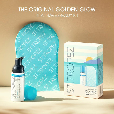 St.Tropez Self Tan Classic Mini Kit: Travel-Sized Bronzing Mousse and Tanning Applicator Mitt, Even & Natural, Vegan